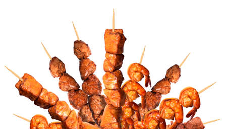 fresh grilled meat dishes set isolated on a white backgroundの写真素材