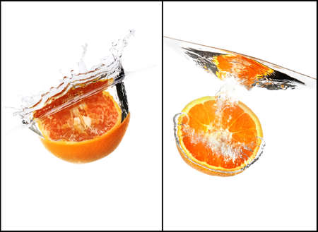 orange with water splash collage setの写真素材