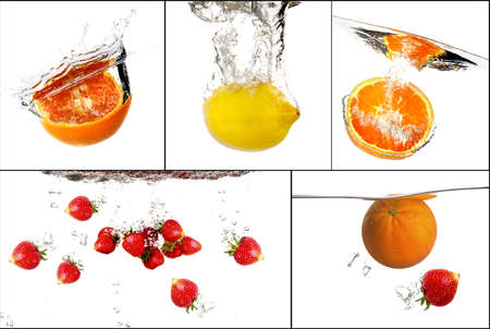 fruits with water splash collage setの写真素材
