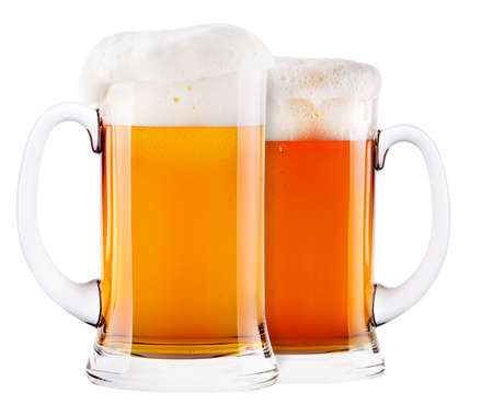 Frosty fresh beer with foam isolated backgroundの写真素材