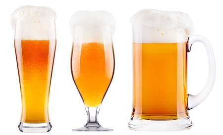 Frosty fresh beer with foam isolated backgroundの写真素材