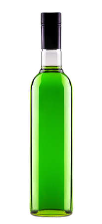 full bottle of green alcoholic cocktail isolatedの写真素材