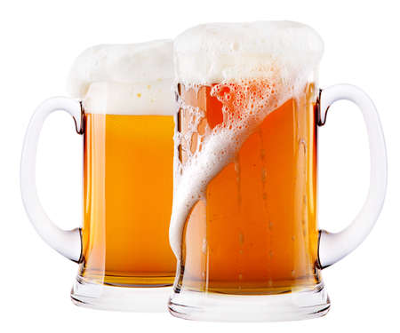 Frosty fresh beer with foam isolated backgroundの写真素材