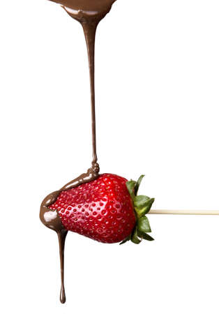 strawberries and chocolate on a white backgroundの写真素材