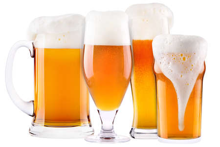 Frosty fresh beer collection with foam isolated backgroundの写真素材