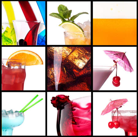 collage with alcohol cocktails - beer, martini, soda,cola,cocktail,wineの写真素材