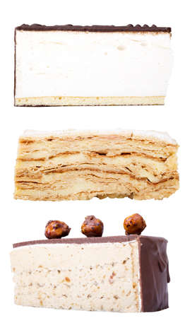 Piece of  cake set  on white isolated backgroundの写真素材
