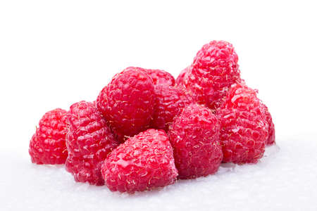 A beautiful selection of freshly picked ripe red raspberries.