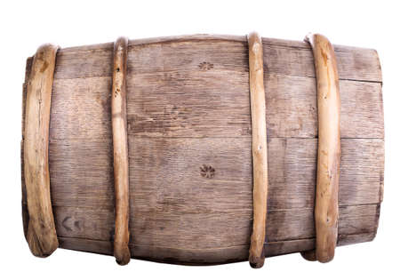 Big old wine barrel, isolated on white backgroundの写真素材