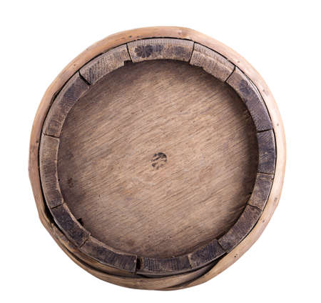 Big old wine barrel, isolated on white backgroundの写真素材
