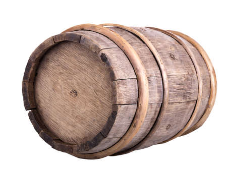 Big old wine barrel, isolated on white backgroundの写真素材
