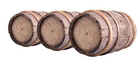 A group of wine barrels on a white backgroundの写真素材