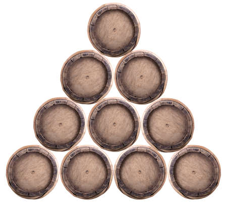 A group of wine barrels on a white backgroundの写真素材