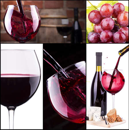 wine collage with barrel, bottle, wineglasses, grapeの写真素材