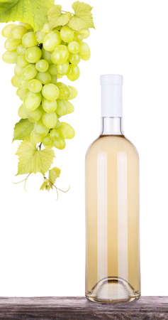 grapes white wine and a bottle isolatedの写真素材