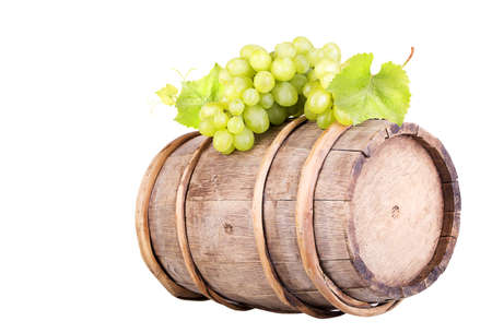 grapes and wooden vintage barrelの写真素材