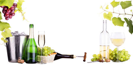champagne and wine isolatedの写真素材