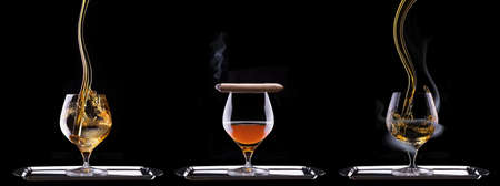 Cognac and Cigar on blackの写真素材