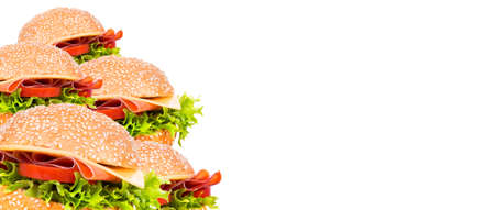 tasty burger background isolated on a whiteの写真素材