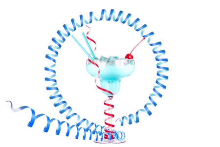 alcoholic cocktail with christmas decoraion isolated on a white backgroundの写真素材