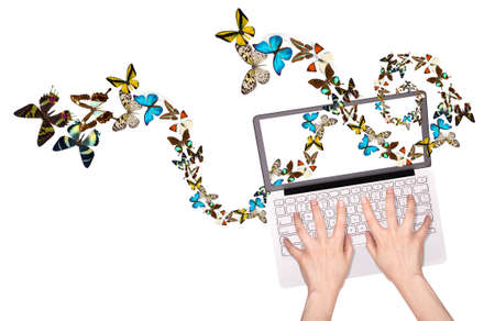 concept design, butterfly flying out from computer