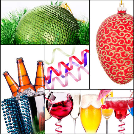 Bright christmas collage with alcohol and decorの写真素材