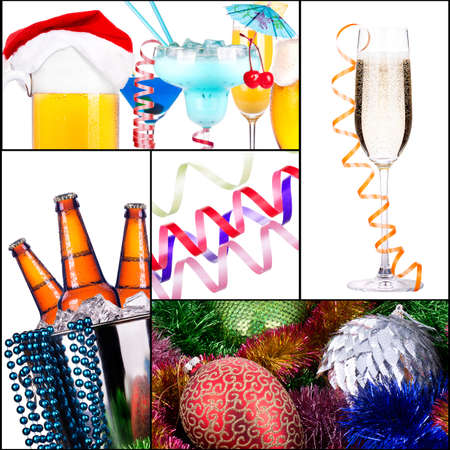 Bright christmas collage with alcohol and decorの写真素材