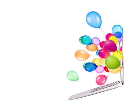 gift and laptop isolated on a white backgroundの写真素材