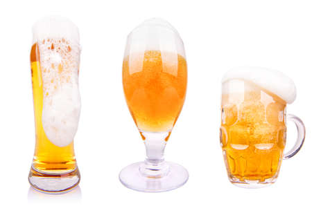 Frosty glass of light beer isolated on a white backgroundの写真素材