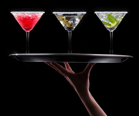 alcohol cocktail set on a black. Berry cooler cocktail, martini, mojito