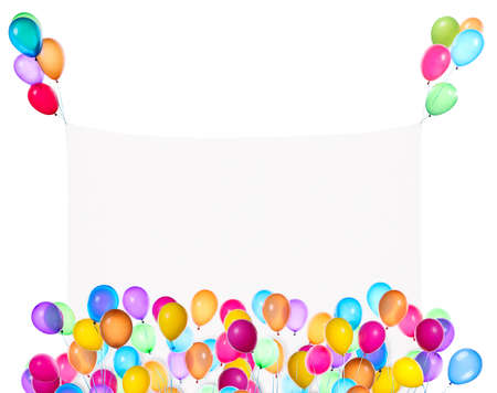 Holiday banners with colorful balloons isolated on whiteの写真素材