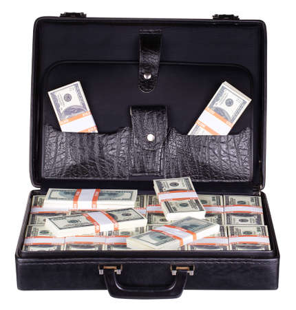 case full of dollar on white backgroundの写真素材