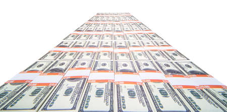 stack of dollars isolated on a white backgroundの写真素材