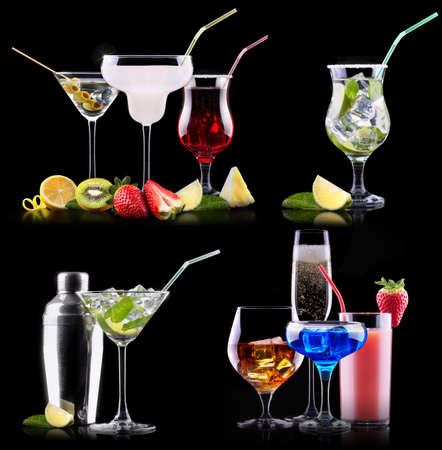 different alcohol drinks set  - beer, wine, cocktail, juice, champagne,  sodaの写真素材