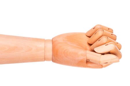 Closeup of right wooden hand - clenched fistの写真素材