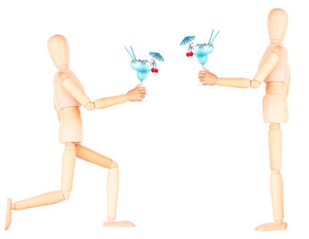 wooden Dummy with alcohol cocktail Isolated Over White Backgroundの写真素材