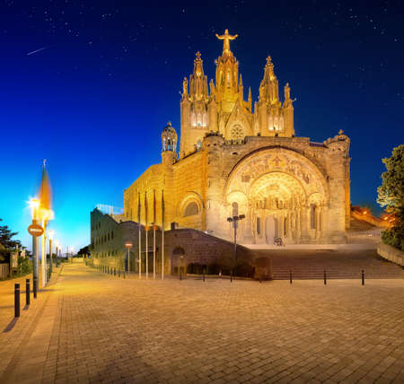 Tibidabo church on mountain in Barcelonaの写真素材