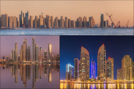 Collage of the beauty panorama at Dubai marina.の写真素材