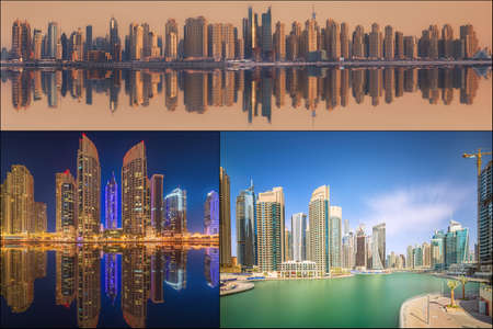 Collage of the beauty panorama at Dubai marina.の写真素材