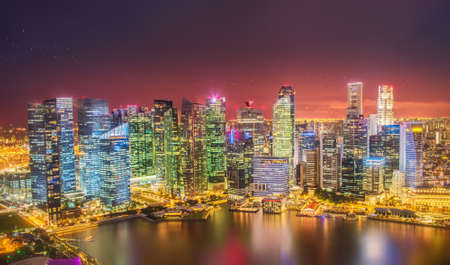 Singapore Skyline and view of skyscrapers on Marina Bayの写真素材