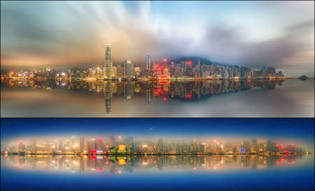 Collage of Hong Kong island, skyline and Financial district, China