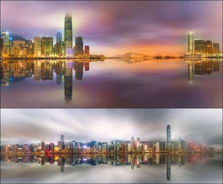 Collage of Hong Kong island, skyline and Financial district, China