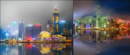 Collage of Hong Kong island, skyline and Financial district, Chinaの写真素材