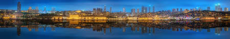 Panorama os Istanbul and Bosporus at night, Turkeyの写真素材
