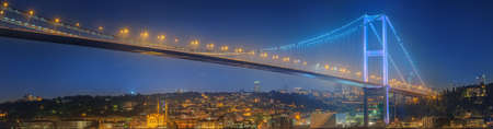 View of Bosphorus bridge at night Istanbul, Turkeyの写真素材