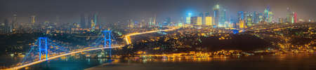 Panorama of Istanbul and Bosporus at night, Turkeyの写真素材