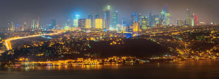 Panorama of Istanbul and Bosporus at night, Turkeyの写真素材