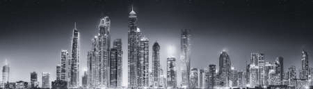 The beauty panorama of skyscrapers in Dubai Marina. black and white, UAEの写真素材
