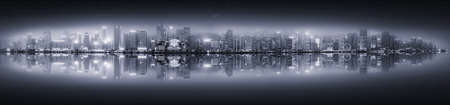 Panorama of Hong Kong island, skyline and Financial district, black and white, China