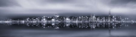 Panorama of Hong Kong island, skyline and Financial district, black and white, Chinaの写真素材